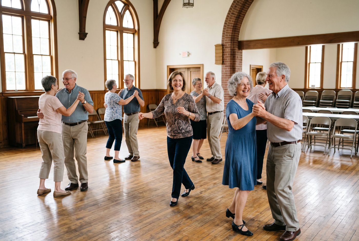 Dance class in a church hall