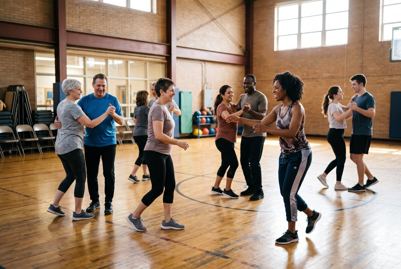 Dance class in a YMCA multipurpose room